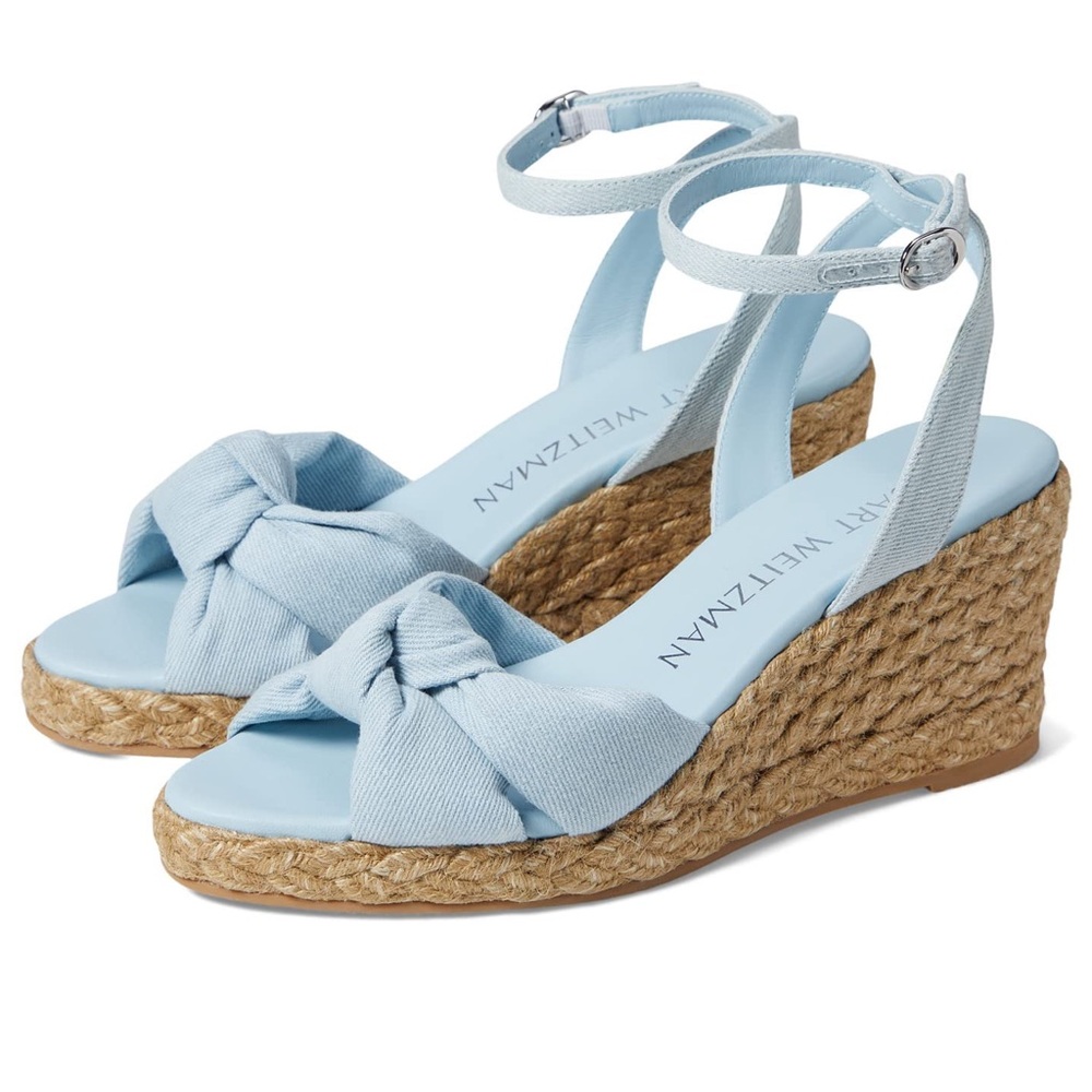 Stuart Weitzman Playa Espadrille Knot Wedge Sandal In Denim Light Blue